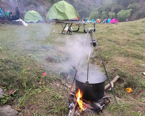 Campfire tripod hanging pot picnic fire bracket aluminum alloy tripod camping supplies