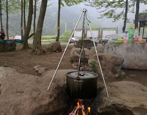 Campfire tripod hanging pot picnic fire bracket aluminum alloy tripod camping supplies